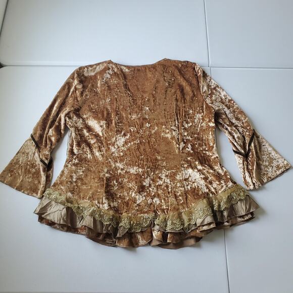 Pretty Angel Top Womens Large Gold Velvet Beaded Lace Fairy Whimsy Steam Punk - Picture 2 of 11